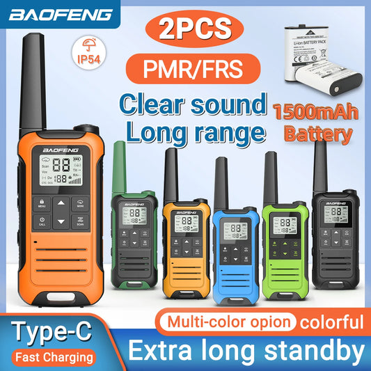 2pcs Baofeng F22 Mini Walkie Talkie PMR Long Range Rechargable Portable Kids Two Way Radio Type-C Charger for Camping Trip - Shoppiline