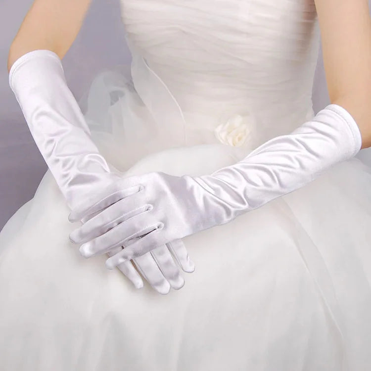 Élégants Gants de Mariée Longs en Satin Blanc Ivoire pour Femmes, Gants de Soirée Opéra Bal Costumé à Doigts Complets, 1 Paire