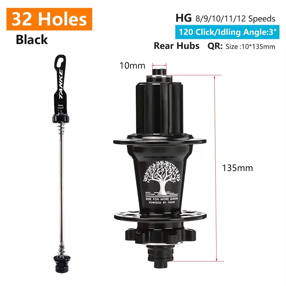 TANKE 120 Click Hub 6 Bearing MTB Mountain Bike Front Rear Thru HG 28 32 36 Holes Disc Brake Bicycle Hubs 8 9 10 11 12 Speed