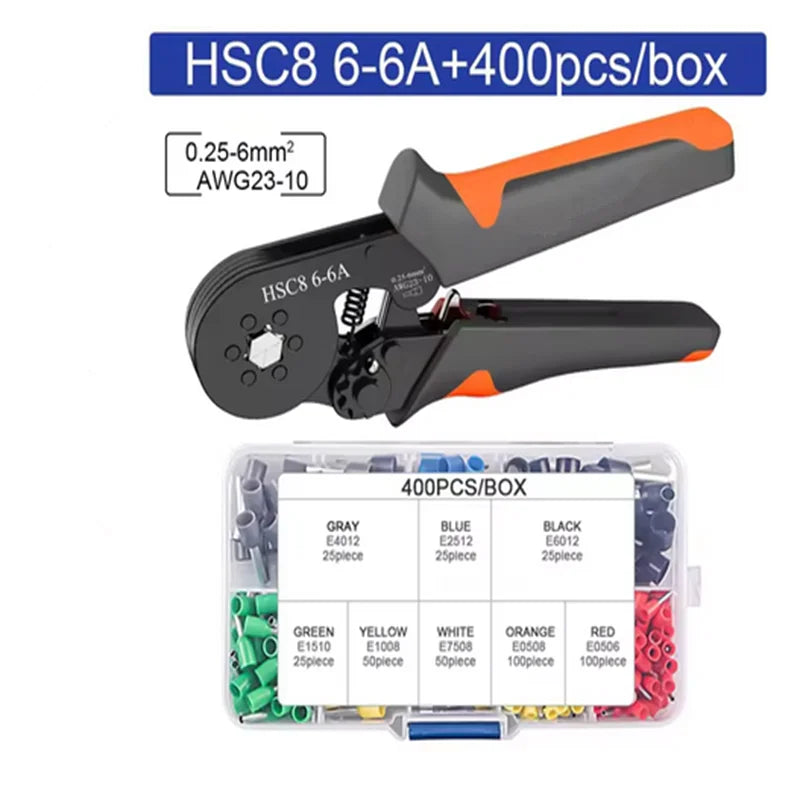 Hexagonal Self-Adjustable Ratchet Ferrule Crimping Tool Kit 23-10AWG 0.25-6mm² Crimper Kit with 400-2000pcs Wire Terminals - Shoppiline