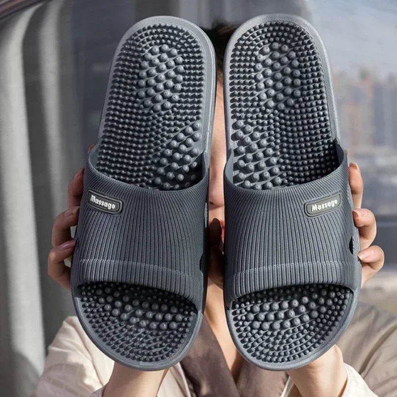 Summer Slippers for Men PVC Massage Non Slip Solid Color Comfortable Durable Bathroom Shoes Cool Pool