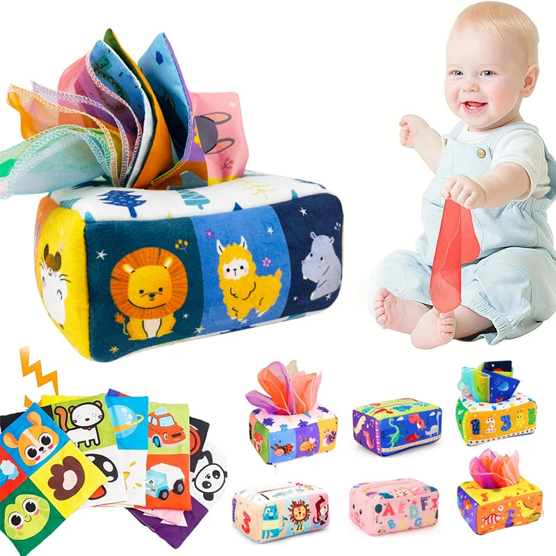 Baby Montessori Spielzeug, Zauber-Tüchertuchbox, pädagogisches Lernspielzeug Sinnesspielzeug für Kinder Fingerübung Busy Board Baby Spiel