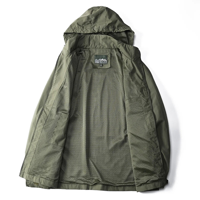 Windbreaker Herren Taktische Jacke Wasserdicht Outdoor Kapuzenmantel Sport Militär Europäische Größe S-5XL Feldklettern Dünne Oberbekleidung