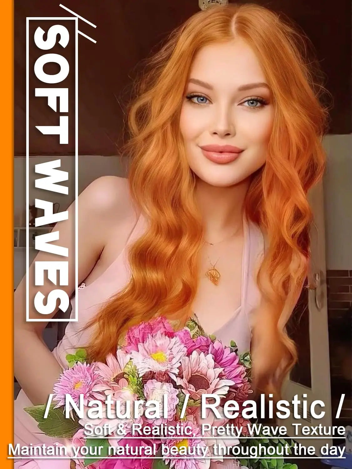 Synthetische lange Spitzenperücke wellig für Damen, 66 cm, Mittelscheitel, lockig, natürlich aussehend, hitzebeständige Faser für Alltag, Party, Weihnachten
