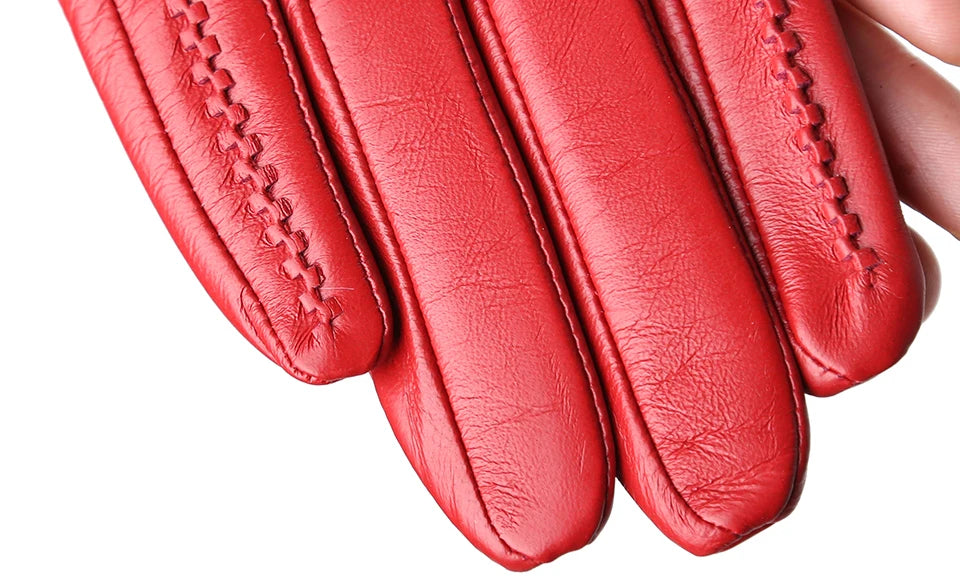 Women's sheepskin gloves winter warm plus velvet short thin touch screen driving color women's leather gloves good quality -2226