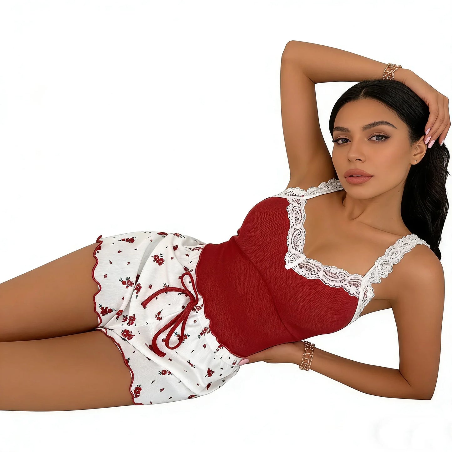 2026 Women's Sexy Lace Camisole Vest Shorts Sleepwear Women's Slim Fit Two-Piece Home Outfit New Product Pink Coffee Blue