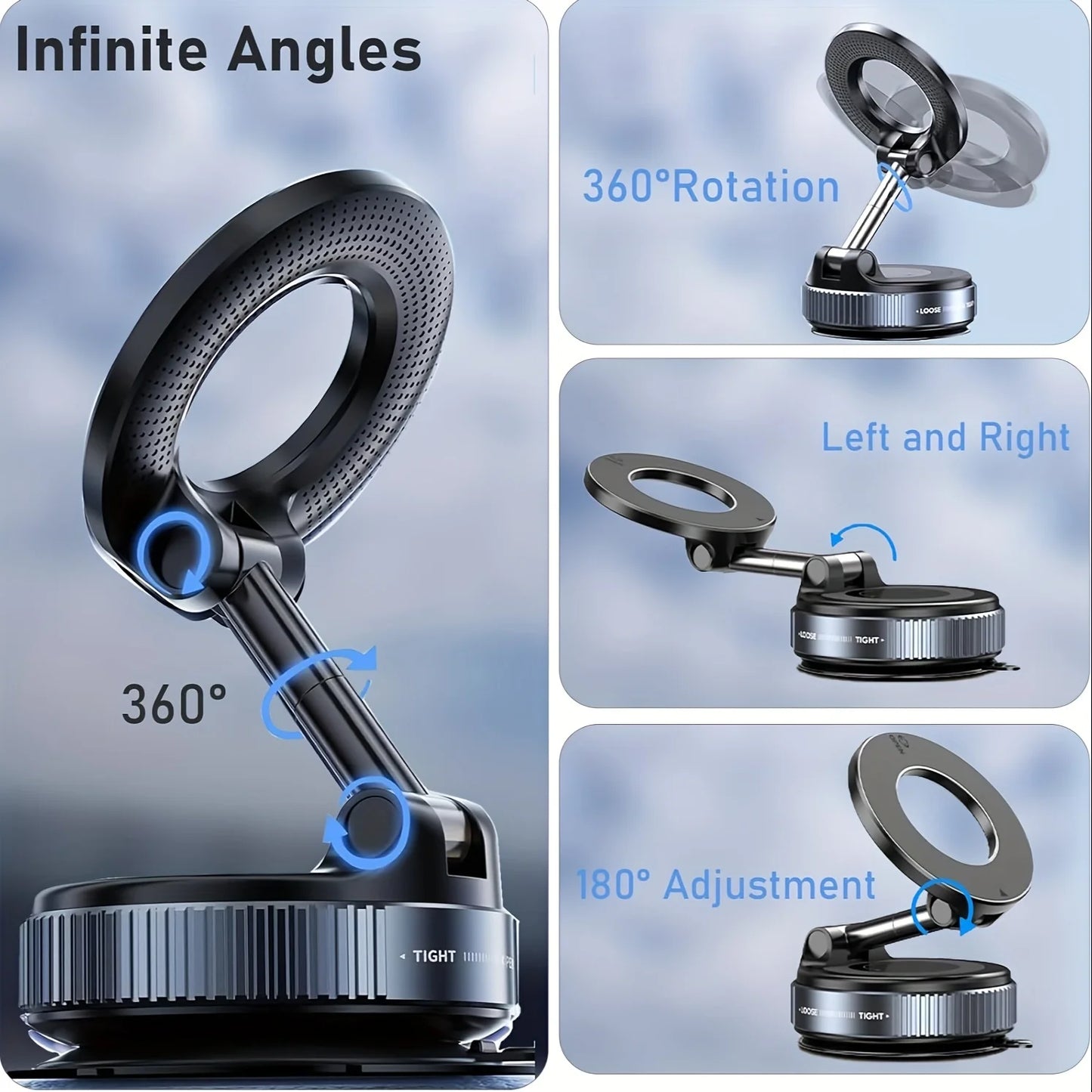 Vacuum Magnetic Suction Cup Phone Mount for Car/Gym/Mirrora/Smooth Surface/Bathroom Mirror,360° AdjustablePhoneHolderfor iPhone. - Shoppiline