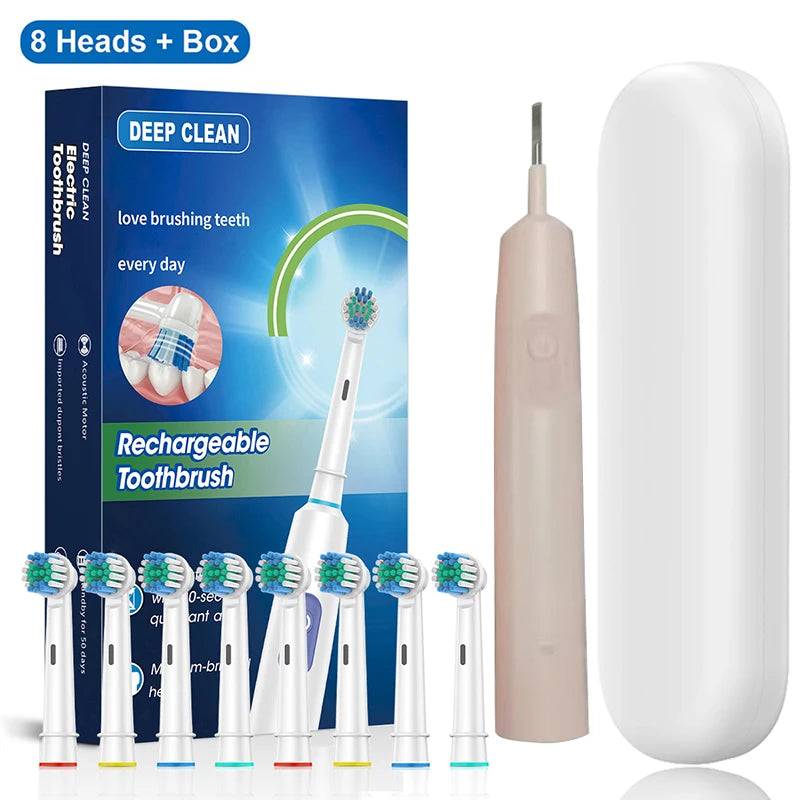 Electric Toothbrush Rotary Rechargeable Electric Toothbrush for Adults Rotating Electric Toothbrushes with 8 Soft Brush Heads