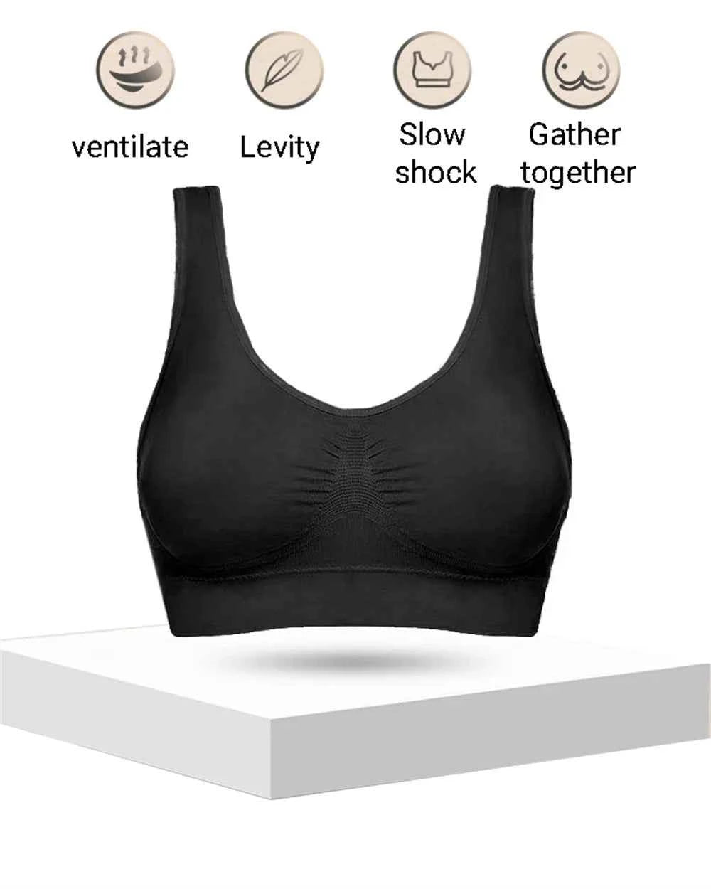 Women Seamless Bras Camisole Underwear Crop Top XXL 3XL Black Pure Color Sports Gym Running Fitness Yoga