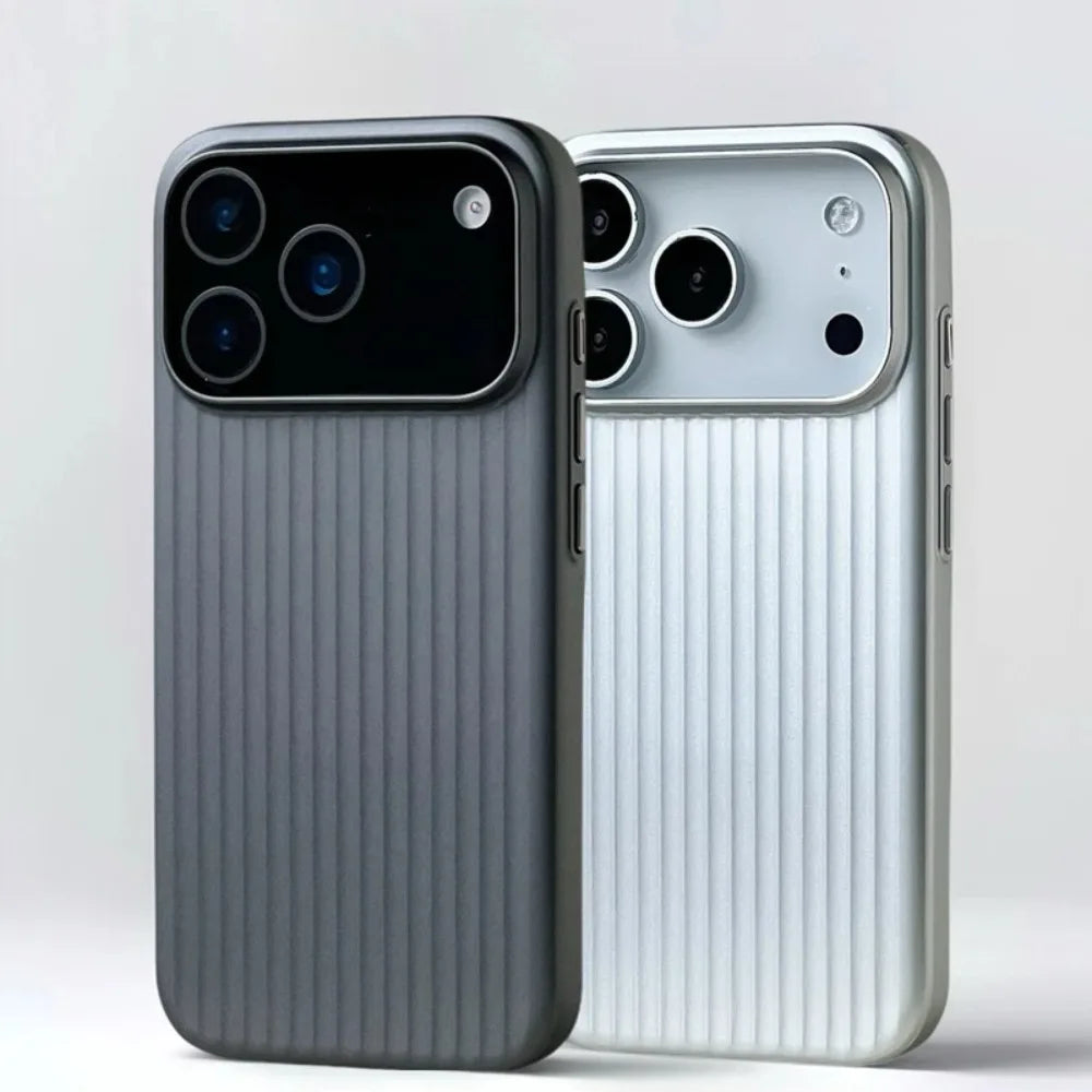 Luxury Stripes Metallic Paint Armor Case For iPhone 17 Air 16 15 14 13 Pro Max Shockproof Camera Protective Slim Matte PC Funda - Shoppiline