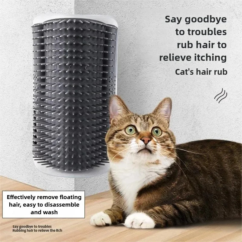 Wall Mount Corner Cat Self Groomer Comb Ergonomic Pet Massage Hair Remover Brush Space Saving Indoor Kitten Scratching Toy Easy