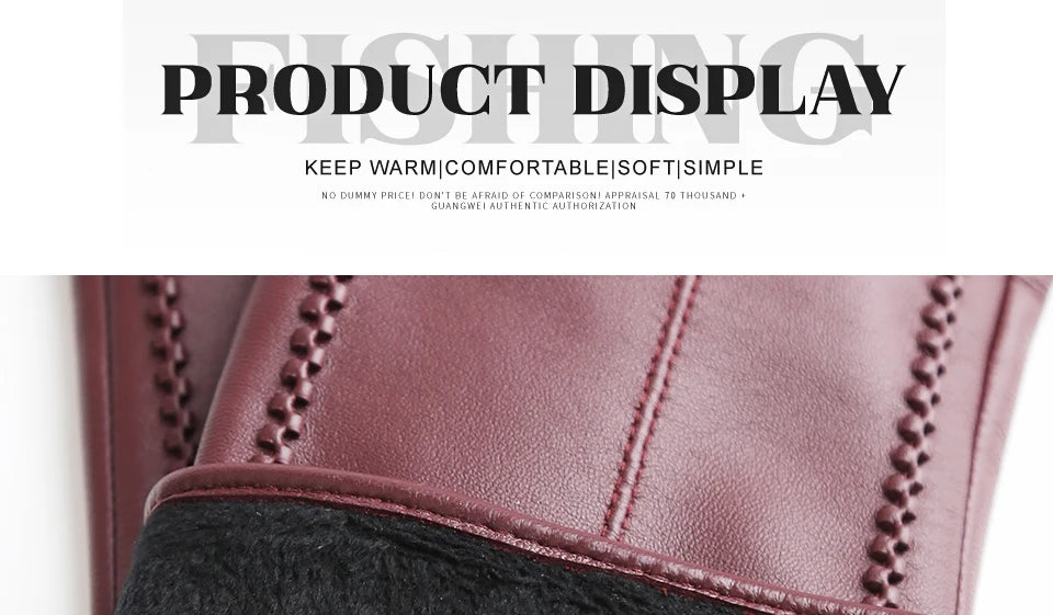 Women's sheepskin gloves winter warm plus velvet short thin touch screen driving color women's leather gloves good quality -2226
