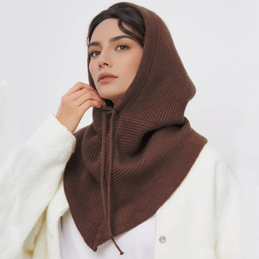 Cagoule d'hiver écharpe pour femme bonnet tricoté chaud extérieur chaud une pièce col pour filles bonnets