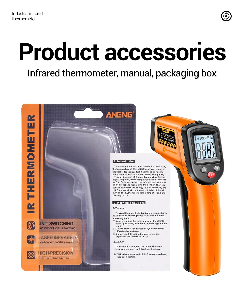 ANENG TH201 Thermometer Celsius Display Digital Infrared Thermometer Highly Sensitive Non-contact Temperature Measuring Gun Tool - Shoppiline