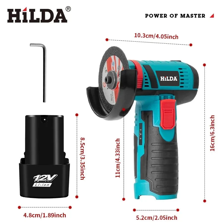 HILDA 12V Electric Angle Grinder 3/4 Inch Lithium Polishing Machine Brushless/Brushed Mini Cutting Machine Rechargeable Battery - Shoppiline