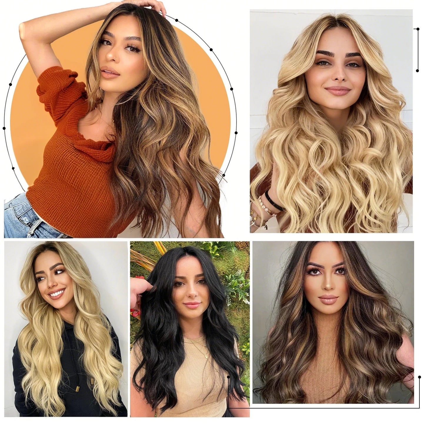 4Pcs/Set 20Inch Synthetic Hair Clip In Long Wavy Thick Hairpieces For Women Full Head Synthetic Hair Extensions Ombre Hairpieces