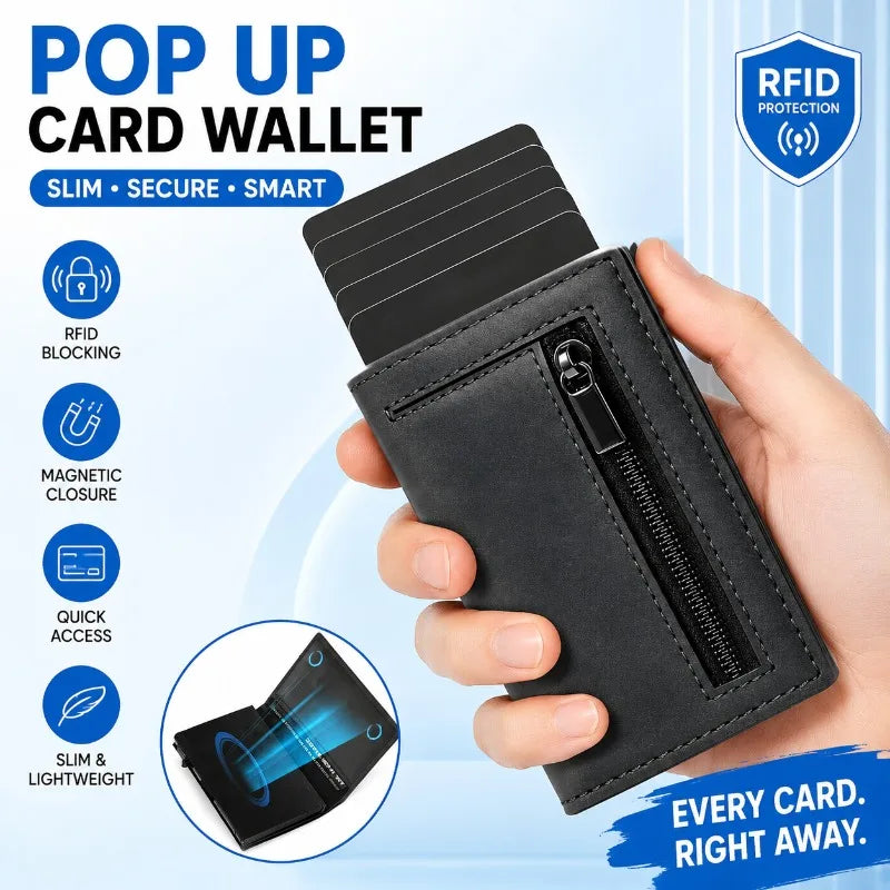 Magnetic Credit Card Holder Luxury Men Wallet Rfid Blocking Pop Up Minimalist Wallet Leather Bank Cardholder Case Vallet for Men