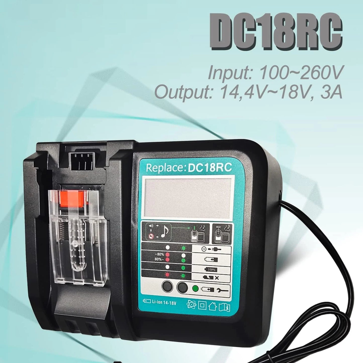 Chargeur rapide de remplacement pour batteries Makita 14,4V - 18V DC18RC pour batteries Li-ion Makita BL1860 BL1850 3,0 A avec affichage LED