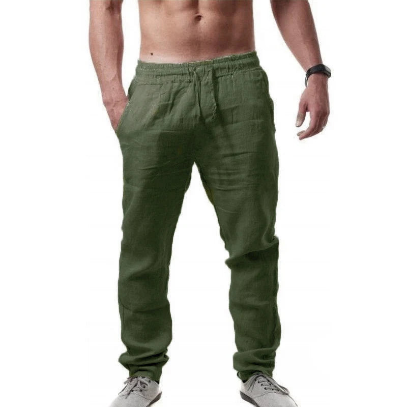 2025 summer men's cotton and linen oversized wide leg pants, men's artistic style elastic waist solid color casual loose pants