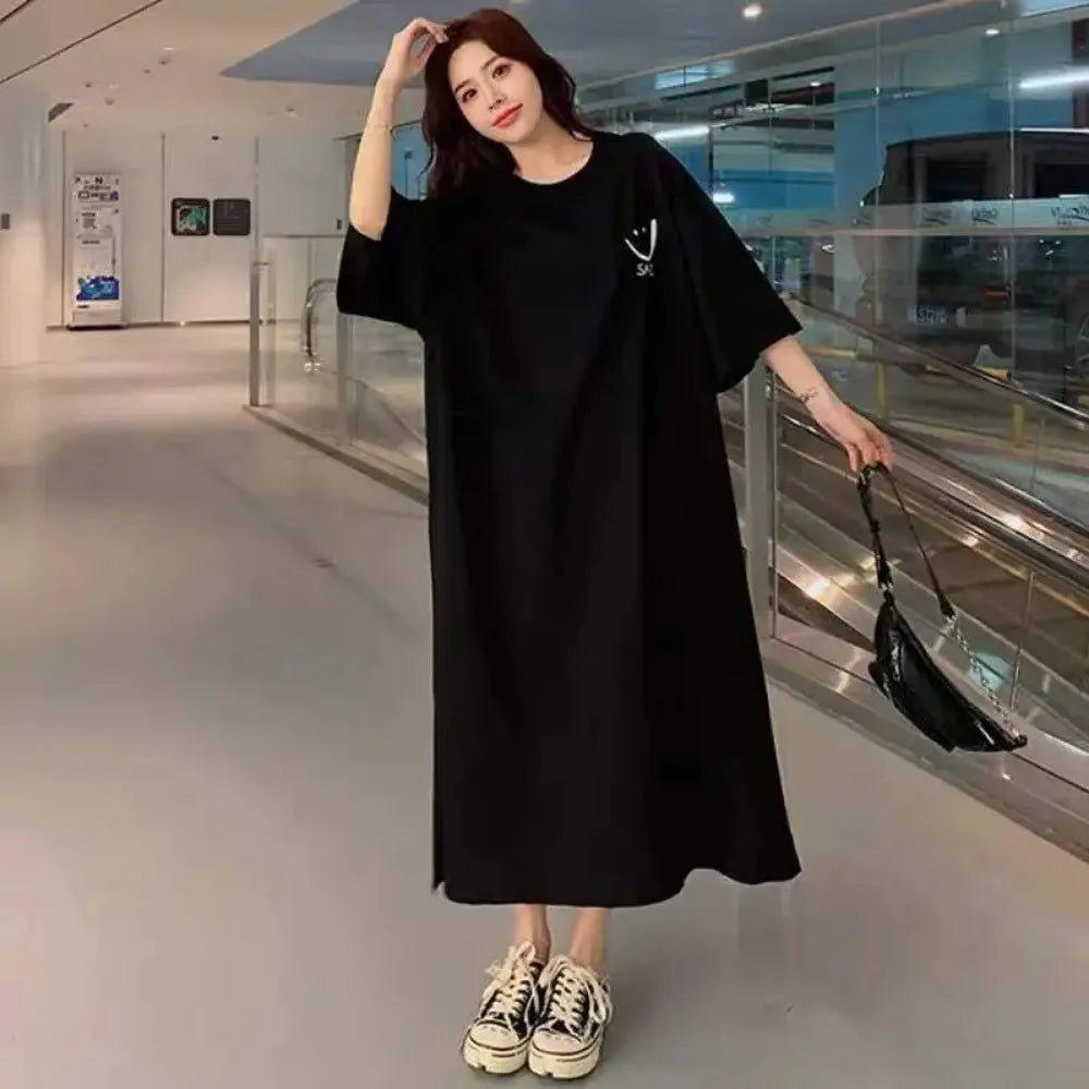 Women's Summer Loose T-shirt Dress Mid-Length Short Sleeve Casual Fashion Over-Knee Casual Dress