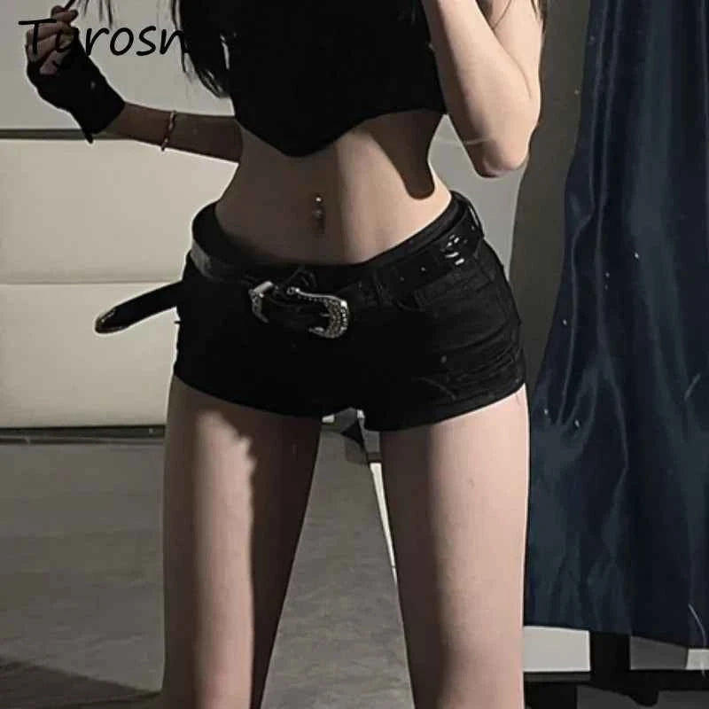 Denim Mini Shorts Women New European Style Trendy Summer Temperament Trousers Popular Button Sexy Sheath Night Club Slim Street
