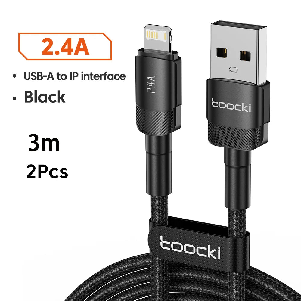 Toocki USB iPhone Cable 2Pack Aluminum Fast Charging Charger USB to iP Cable for iPhone 14 13 12 Pro Max X 8 Plus iPad Data Cord