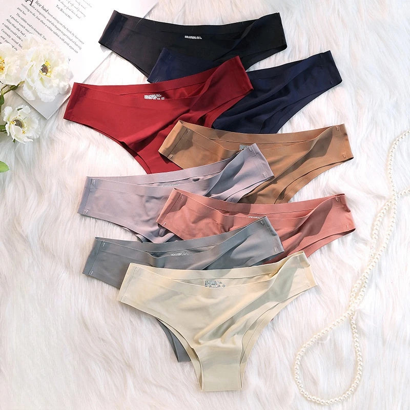 4PCS/Set Seamless Brazilian Panties Women's Sexy Lingerie Cool Ice Silk Low Waist Briefs Soft Solid Ultra-thin Bikini Underwear