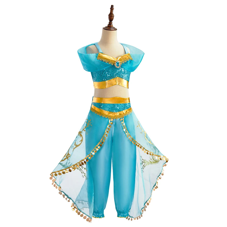 Kinder Arabische Prinzessin Kleid Mädchen Halloween Jasmin Kostüm Kinder Karneval Cosplay Party Verkleidung Mädchen Pailletten Festzug Outfit