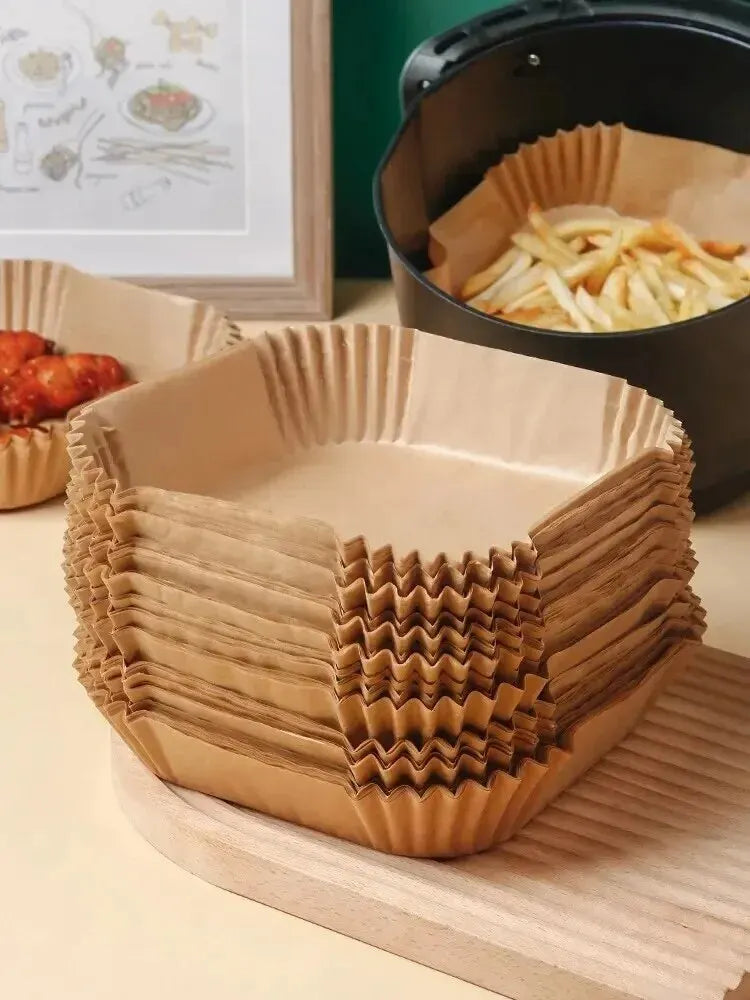 50 Stück Heißluftfritteusen-Einwegpapier Antihaft Heißluftfritteusen-Backpapier Rund Heißluftfritteusen-Papiereinlagen Küchenzubehör aus Papier