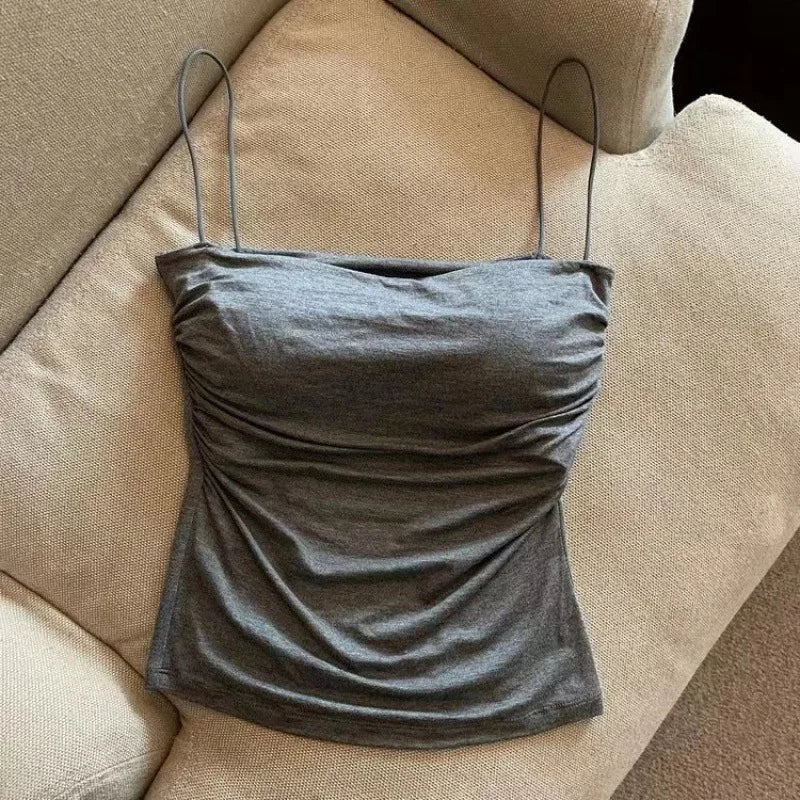 New Women's Halter Top Summer Korean Style Trend Fashion Built-In Women's Bra Stretch Women's Beach Everyday Casual Tank Top