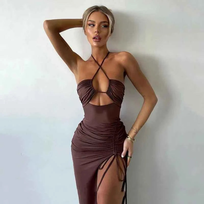 Sleeveless Sexy Female Midi Backless Dresses Slim Night Club Party Women's Dress Bodycon Vestidos Elegantes Para Mujer