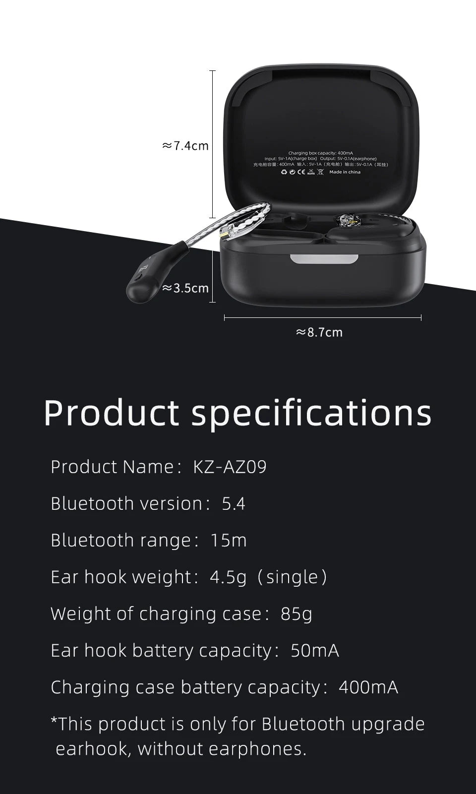 KZ AZ09  Bluetooth 5.2 HD Bluetooth Module Wireless Upgrade Cable HIFI Wireless Ear Hook Connector With Charging Case S2 Z1 S1