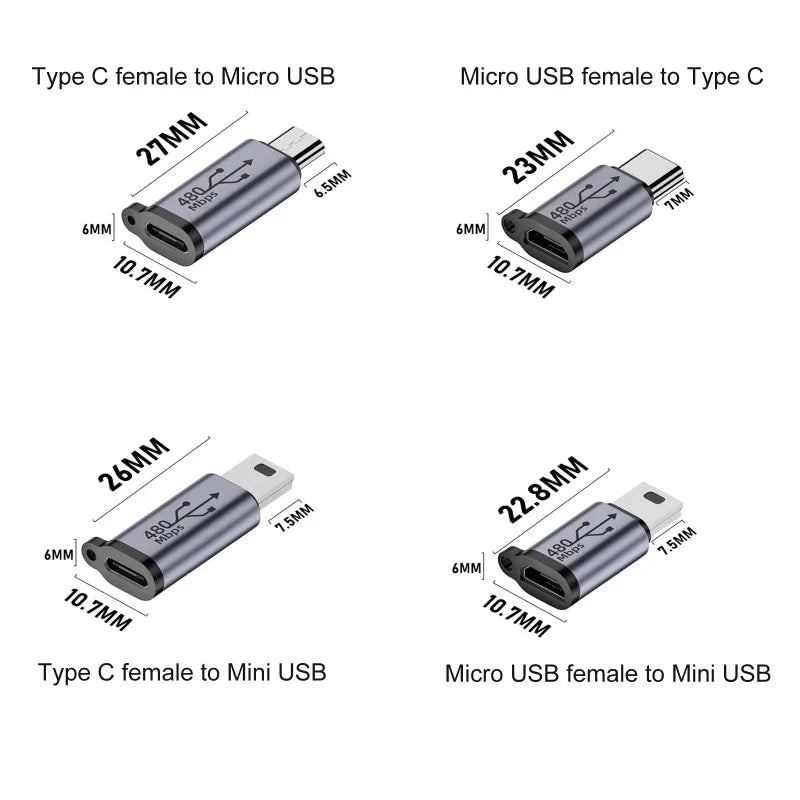 VIKEFON Type C Female to Micro USB/Type Female to Mini USB/Micro USB Female to Type C/Micro USB Female to Mini USB Plug Adapter