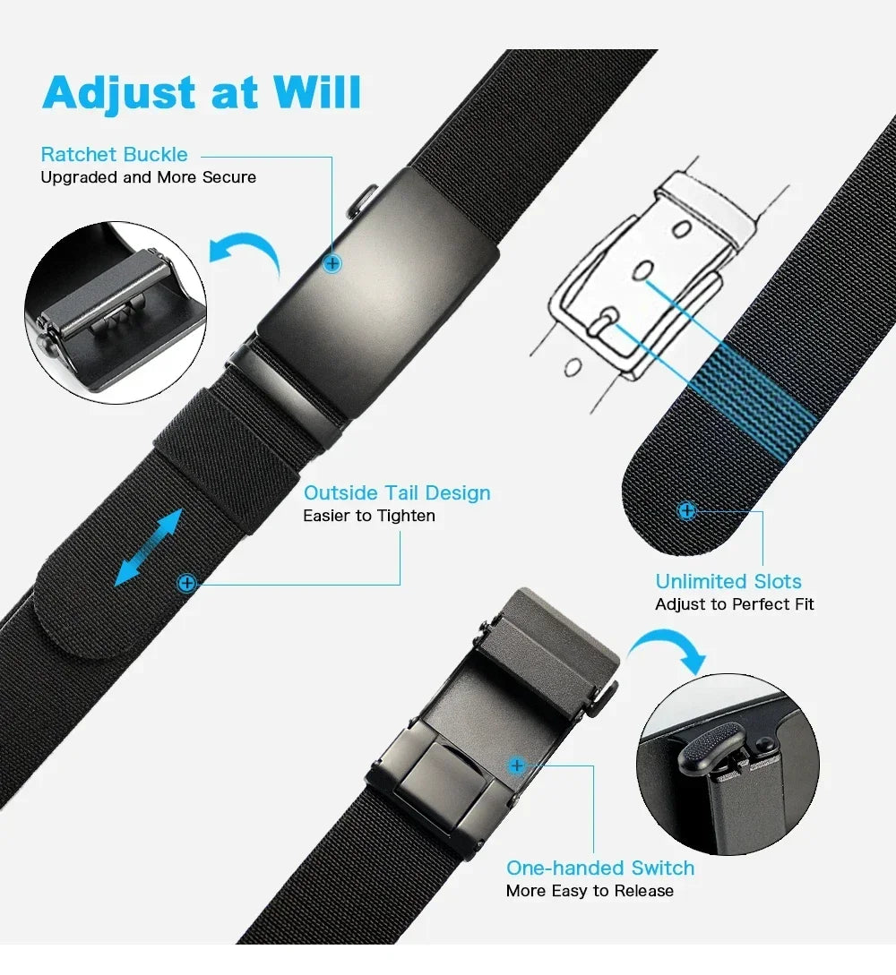 Nouvelle ceinture élastique de sport de golf, ceinture tactique, boucle automatique en métal, ceinture militaire en nylon extensible résistante pour hommes, grandes tailles 115-150CM
