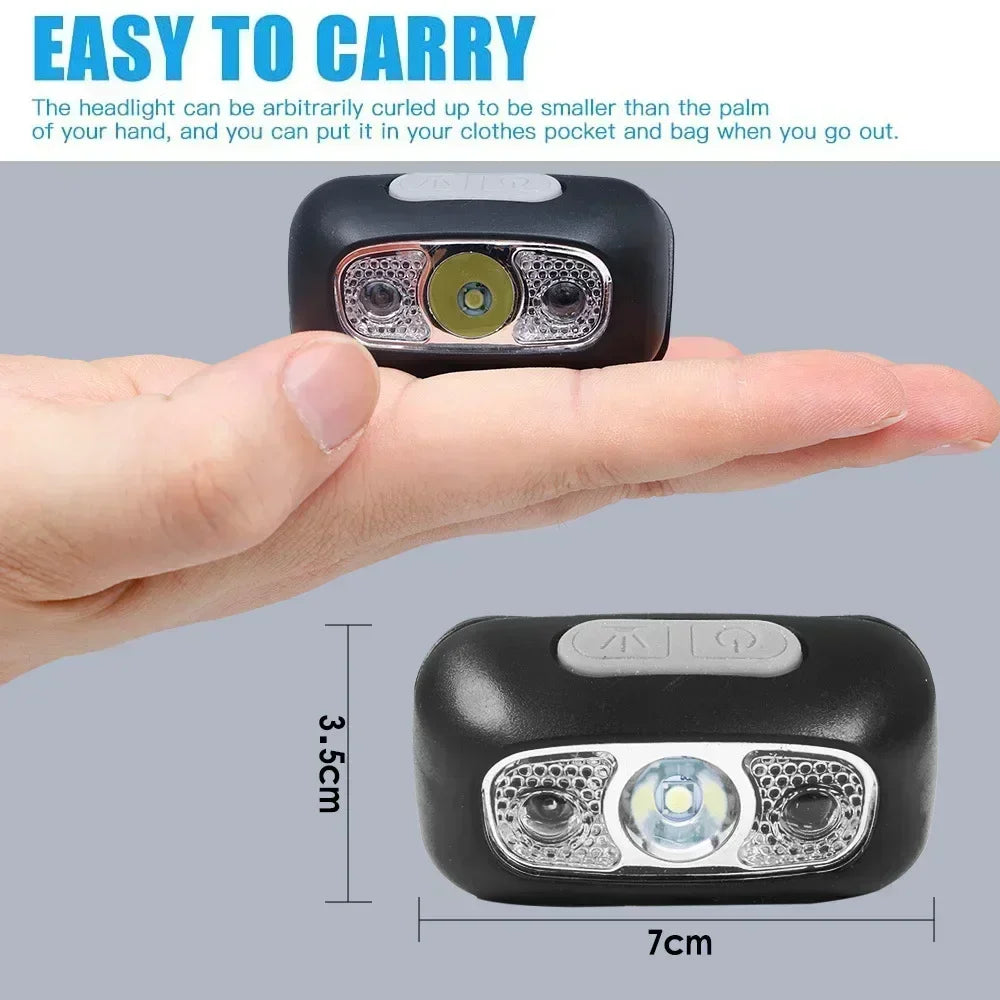 Strong Light Headlamp Portable LED Sensor Headlamp USB Rechargeable Head Flashlight Outdoor Camping Fishing Emergency Lantern