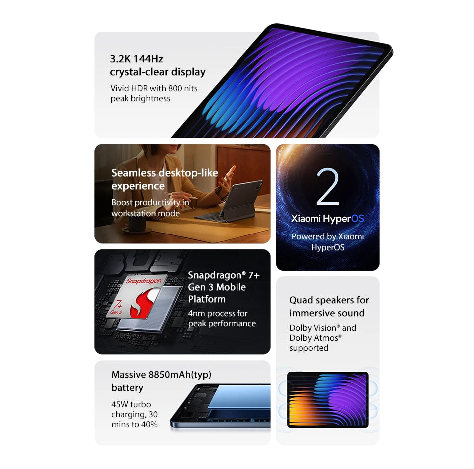 Xiaomi Pad 7 Global Version Mi Tablet Snapdragon 7+ Gen 3 11.2" 3.2K 144Hz Display Adreno GPU 45W Turbo charge 8850mAh