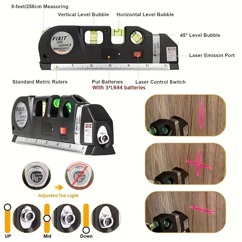 HOMEFISH Easy to Use Laser Level Line Tool Multipurpose Laser Level Kit Standard Cross Line Lase 8 Feet Measure Tape Ruler - Shoppiline