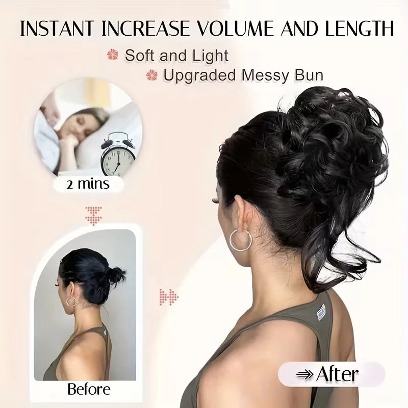 Synthetic Short Wavy Curly Messy Elegant Bun Hair Piece Claw Clip Tousled Updo Hair Buns Hairpiece Extensions for Women