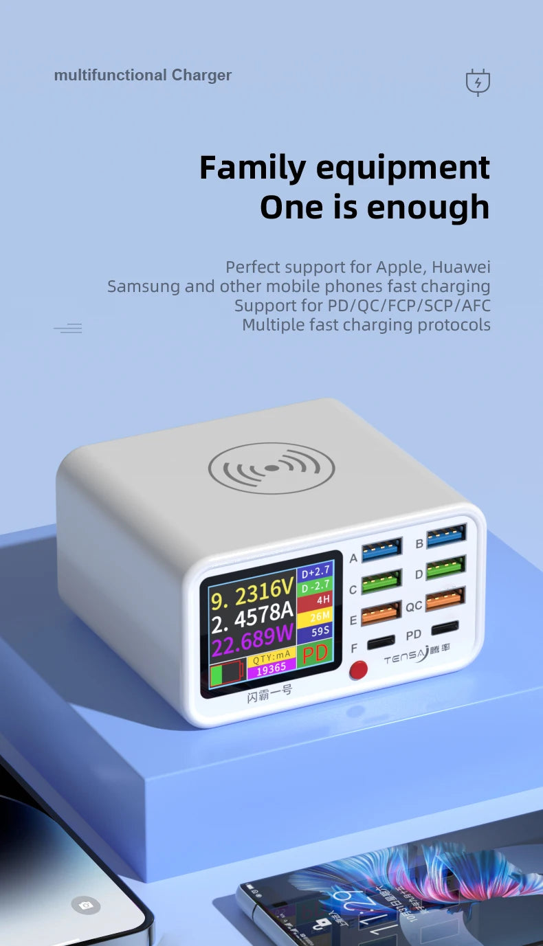 Multi functional 8-port USB Wireless Fast Charging Station Visual Current Detection Charger For Mobile Phone iPad Flash Charging - Shoppiline