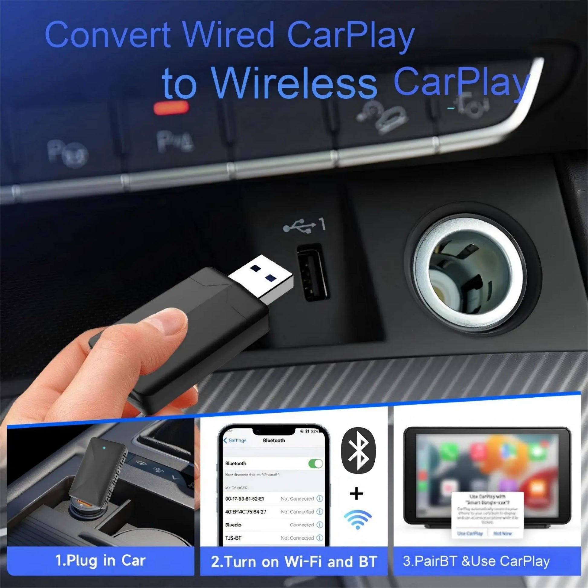 Mini Wireless Carplay Adapter for iPhone, 2025 2 in 1 Stable Universal Wireless carplay Adapter, Convert Wired to Wireless - Shoppiline