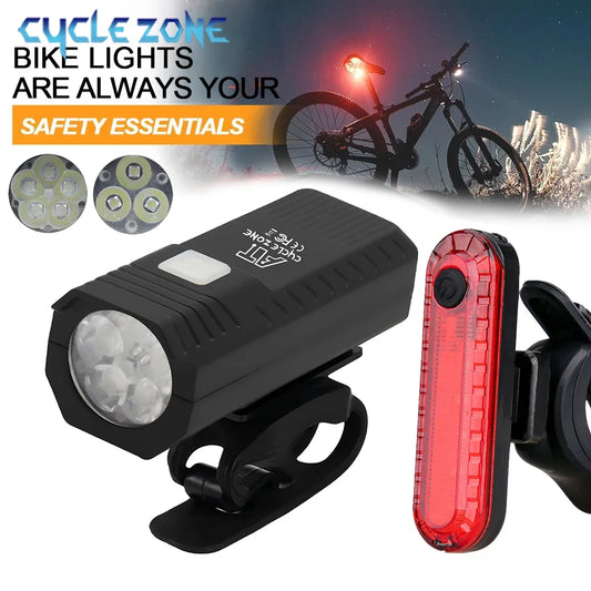 Bike Light Set Front Light with Taillight LED Rechargeable Bicycle Lights 3 Modes Headlight Easy to Install Night Cycling Lamp