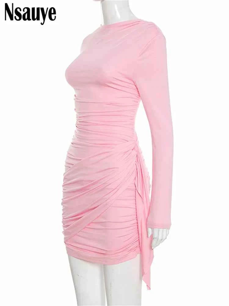 Nsauye New Fashion Women Short Wrap High Waisted Mini Winter Dress 2025 Outfits Sexy Night Club Party Evening Long Sleeve Dress