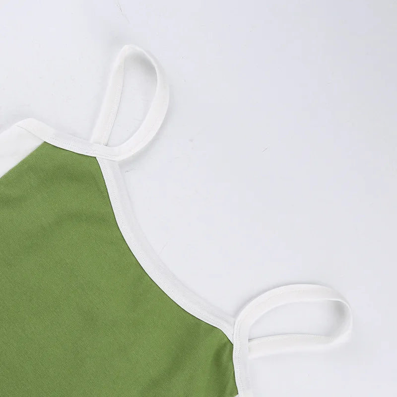 Débardeurs courts en maille sans manches Vert Sexy Basique Patchwork Été 2023 Casual Cami Dos nu Y2k Vintage Débardeur Femme
