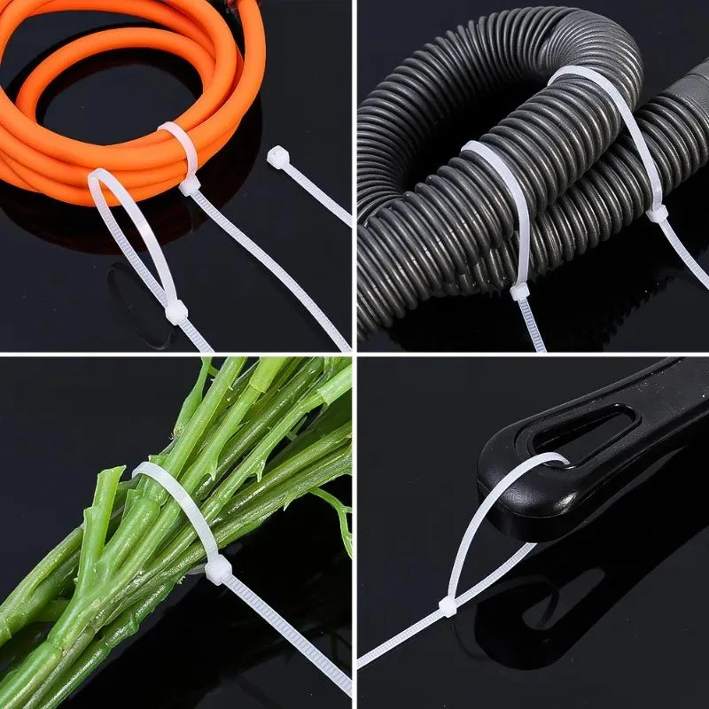 100PCS Plastic Nylon Cable Ties Self-locking Cord Ties Straps Adjustable Cables Fastening Loop Home Office Wire Zip Ties
