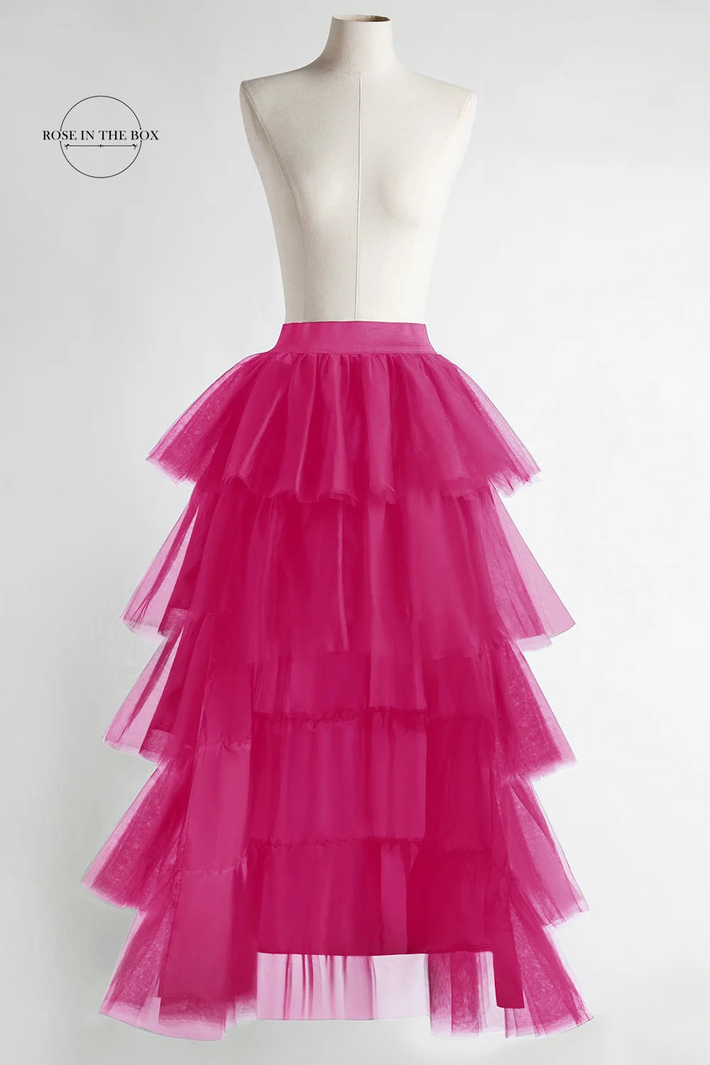 BABYONLINE Women Tiered Tulle High Low Skirts Elastic Waist Petticoat Puffy Long Tulle Skirt Female Maxi Skirt Free Size