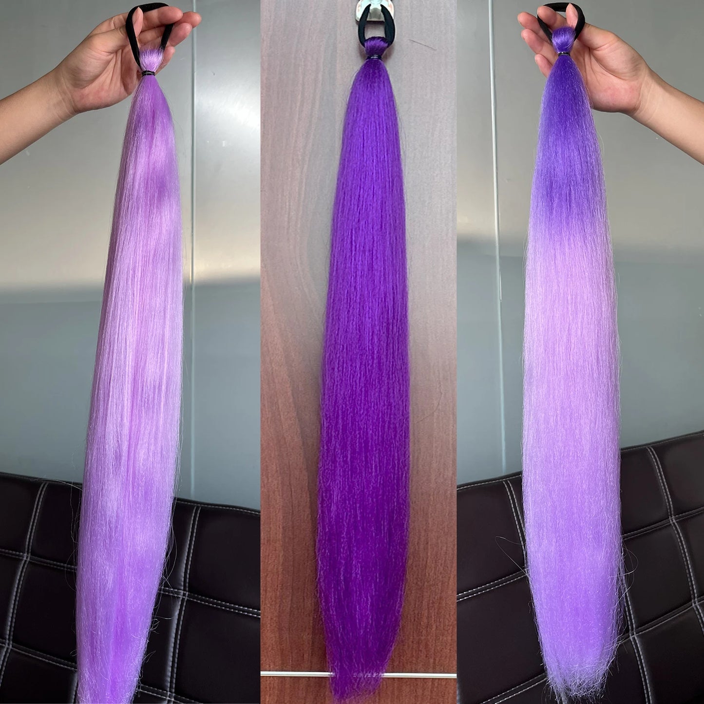 28Inch Synthetic Long Straight Ponytail Purple DIY Braided Ponytail With Rubber Band Halloween Hair Accessories For Woman