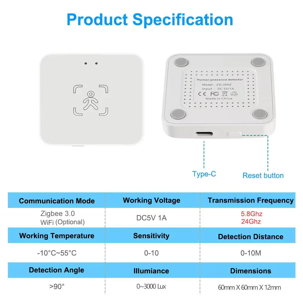Tuya WiFi / Zigbee Human Presence Detector 24G,Luminance/Distance Detection, Smart Human Body PIR Sensor Support Home Assistant - Shoppiline