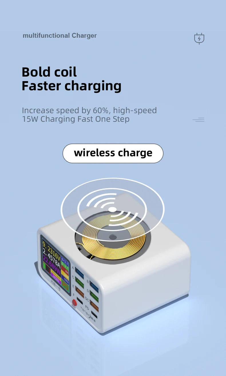 Multi functional 8-port USB Wireless Fast Charging Station Visual Current Detection Charger For Mobile Phone iPad Flash Charging - Shoppiline