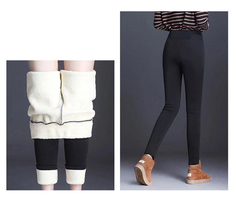 Damen-Lammfleece-Leggings, nahtlos, hohe Taille, dicke Thermoleggings, modische, warme Winter-Damenstrumpfhose, isolierte Hose