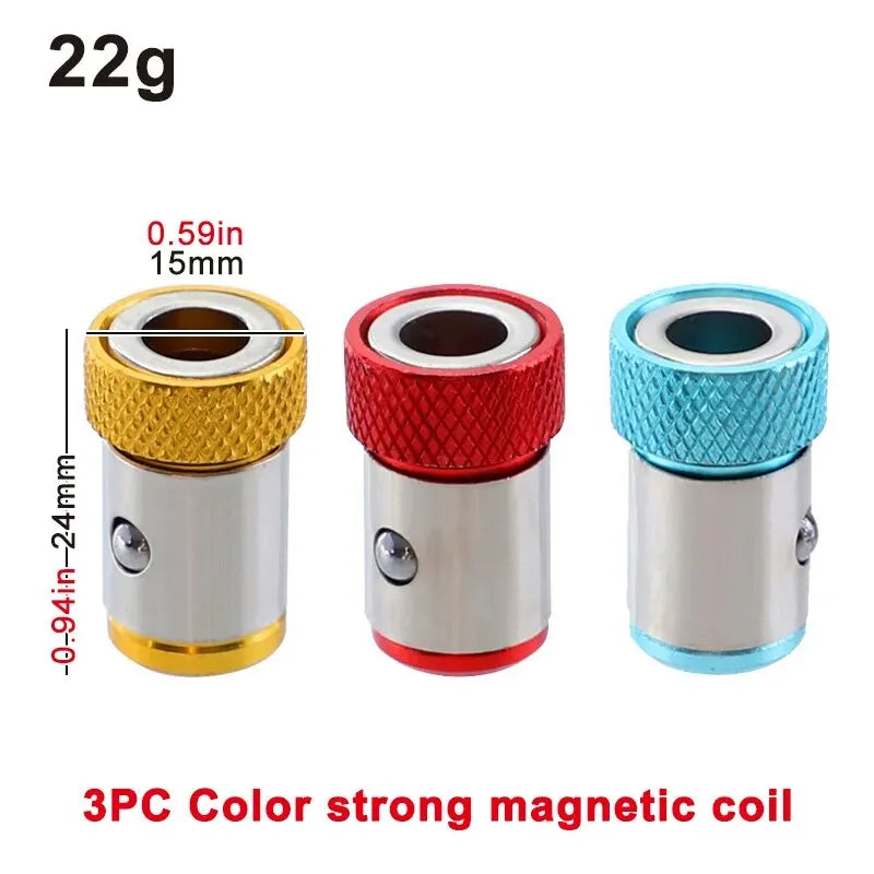 3PC Universal 1/4 Batch Head Colored Magnetic Coil Metal Screwdriver Head Positioning Magnetizer Electric Tool Accessory Set